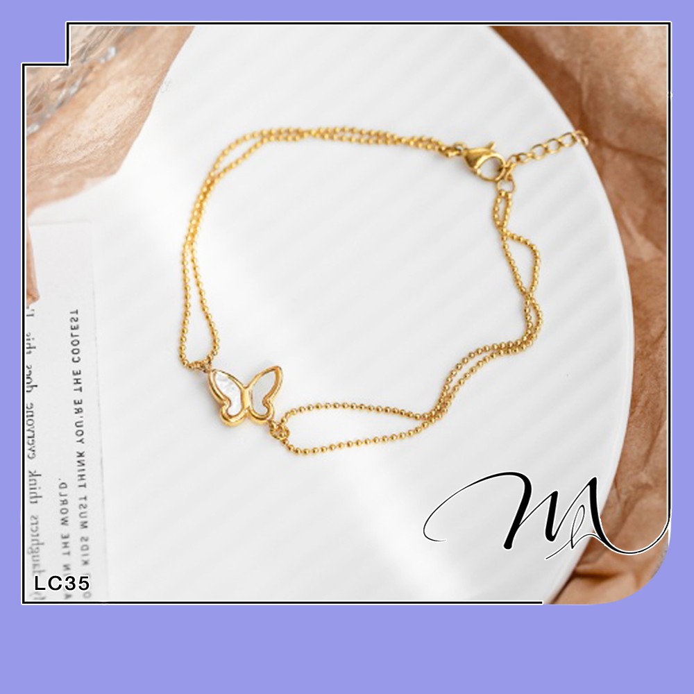 Lắc chân nữ Titan dây bi đôi mặt bướm xà cừ độc đáo - Măng’s House LC35