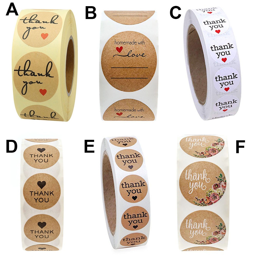 1 Cuộn 500 Nhãn Dán Chữ Thank You Bằng Giấy Kraft Dùng Trang Trí Túi Bánh