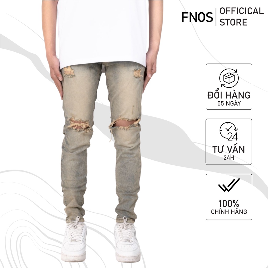 Quần jean nam streetwear cao cấp FNOS NZ29 màu xanh vintaged wash form slimfit jean thun co giãn