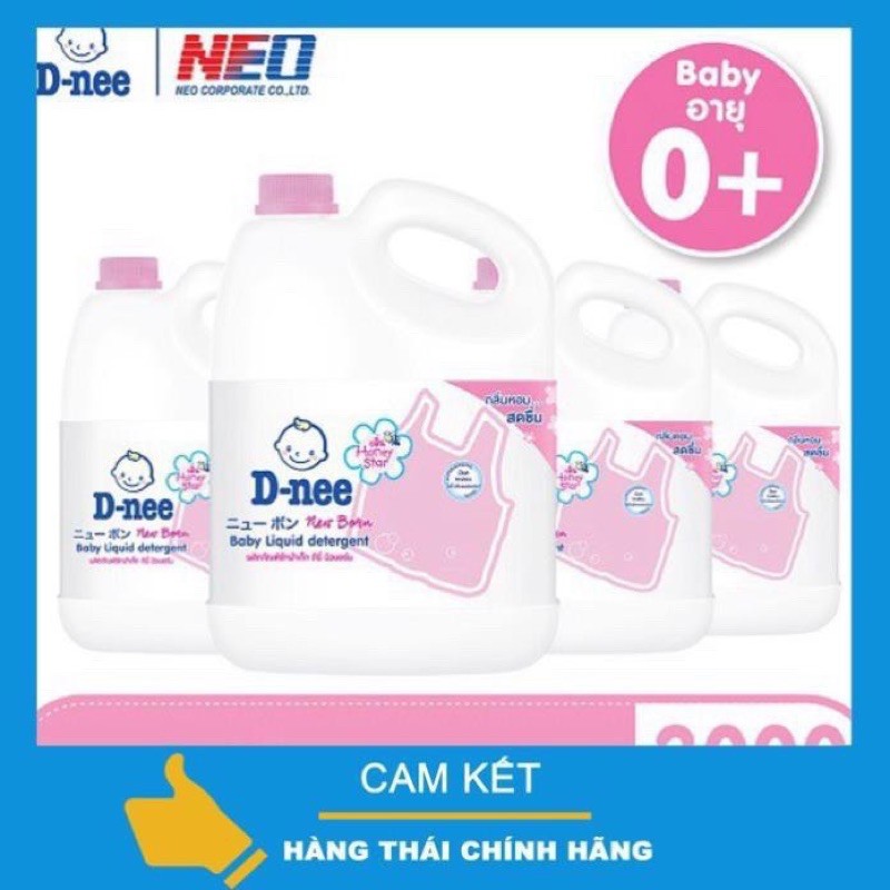 Combo 2 can nước giặt dnee 3000ml mài hồng nhập khẩu chính hãng có tem phụ