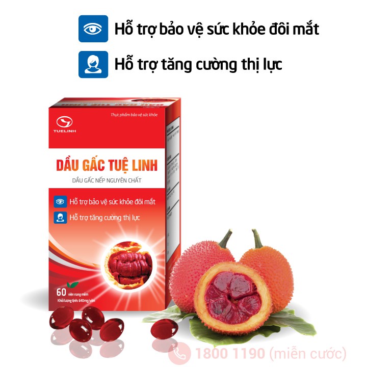 Dầu gấc Tuệ Linh  - Giảm nhức mỏi mắt, tăng cường thị lực, giảm cận thị, loạn thị - Hộp 60 viên