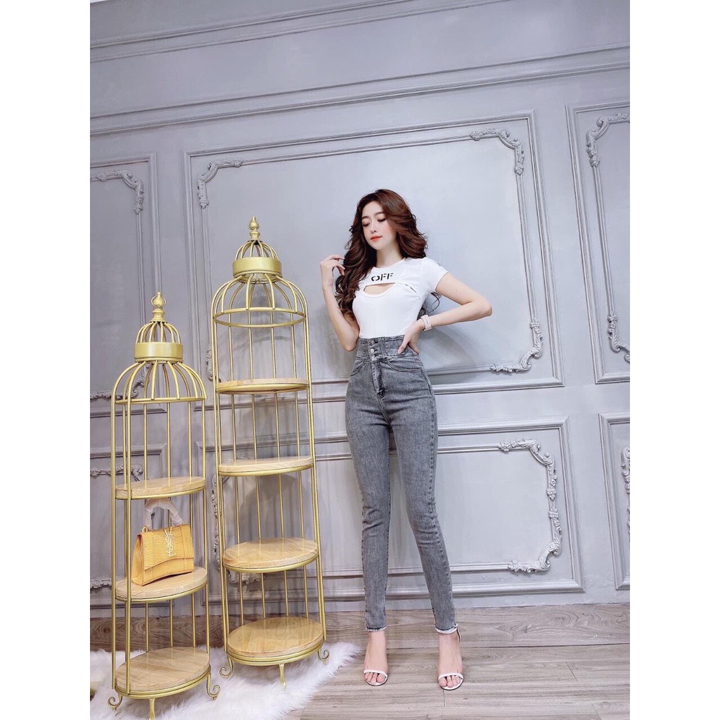 Quần jean nữ lưng siêu cao phối 3 CÚC TRƯỚC CÓ SIZE ĐẠI siêu hot TREND VG1- 189 / 11