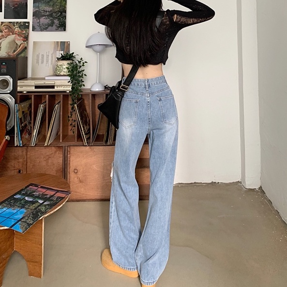 【ZHELIHANGFEI】Quần Jeans Nữ Lưng Cao Dáng Rộng Thời Trang Cá Tính