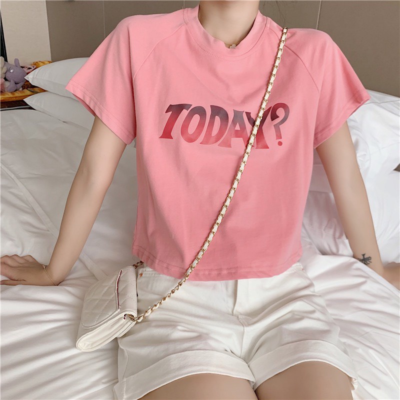 Áo thun nữ Croptop in chữ TODAY siêu đẹp, form rộng, vải cotton dày dặn co giãn 4 chiều, thấm hút mồ hôi siêu mát