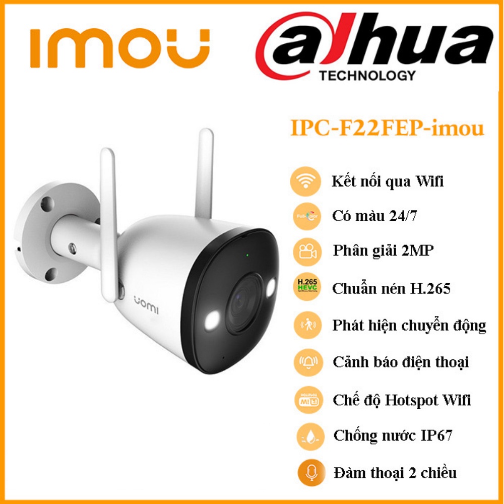 Camera IP WiFi không dây, có màu ban đêm, đàm thoại 2 chiều, IMOU F22FEP 2MP (chính hãng)