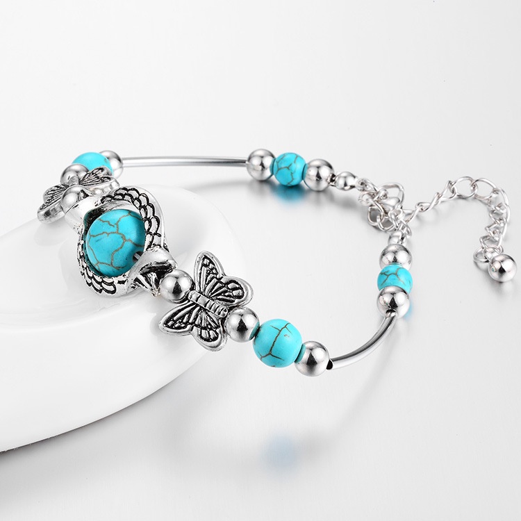 Vòng Tay Chuỗi Hạt Đá Xanh Lam Phong Cách Boho Thời Trang