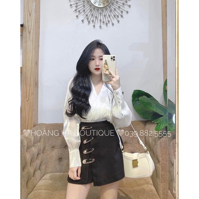 Set bộ sơ mi chân váy ghim cá tính