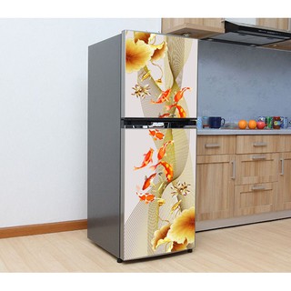 Decal dán tủ lạnh - Tranh cá chép và Hoa sen