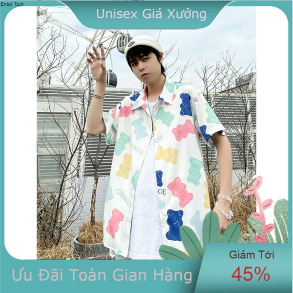 Áo Sơ Mi Tay Ngắn Unisex Cổ Bẻ Phong Cách Hàn Quốc Freesize