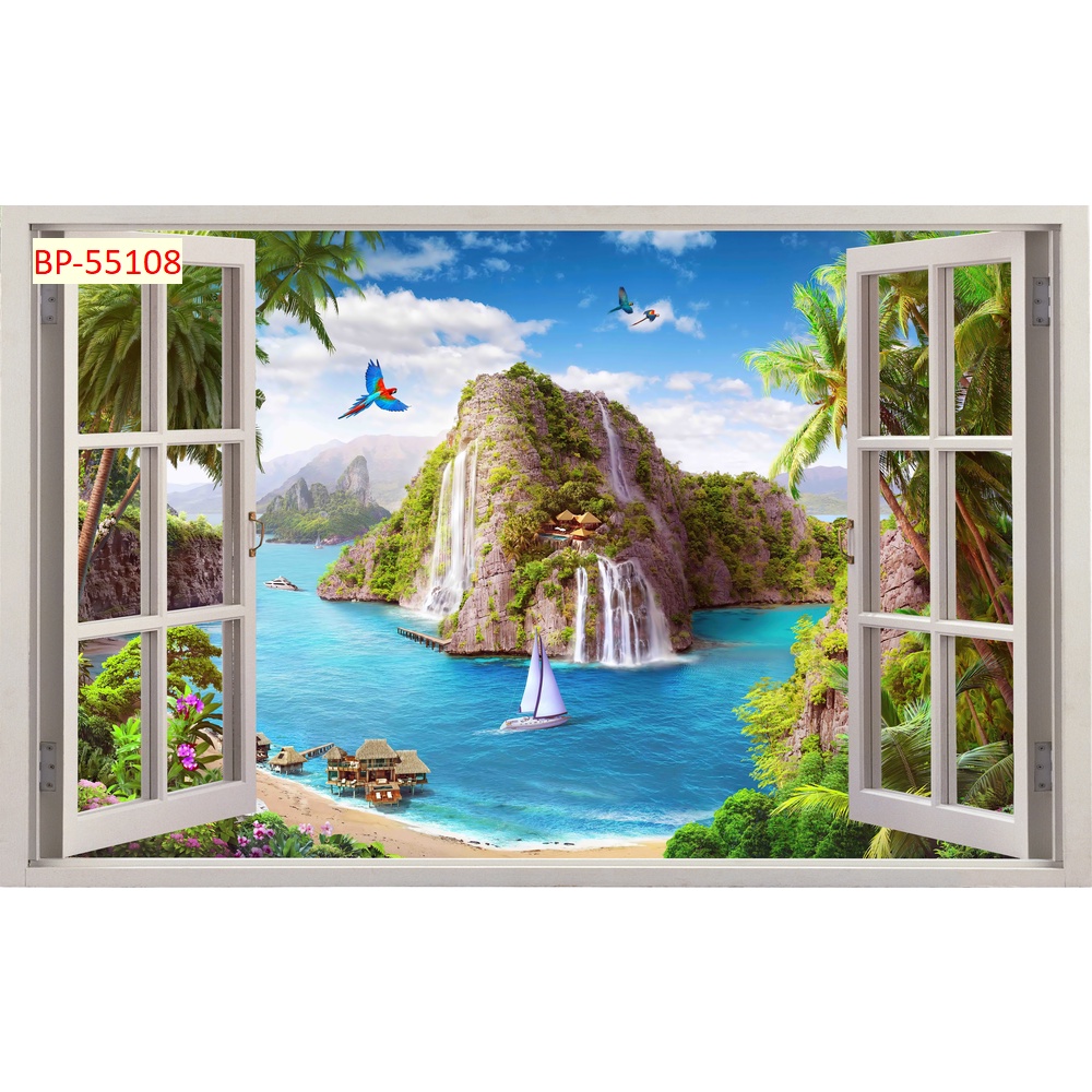 Tranh 3d dán tường cửa sổ hiện đại