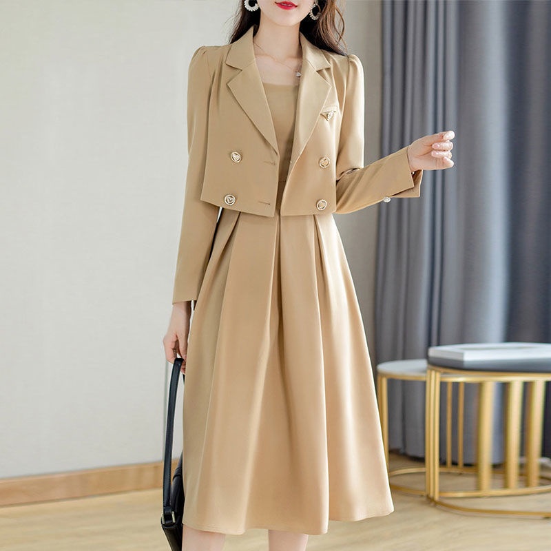 Set áo vest + đầm thời trang mùa đông 2022 cao cấp cho nữ