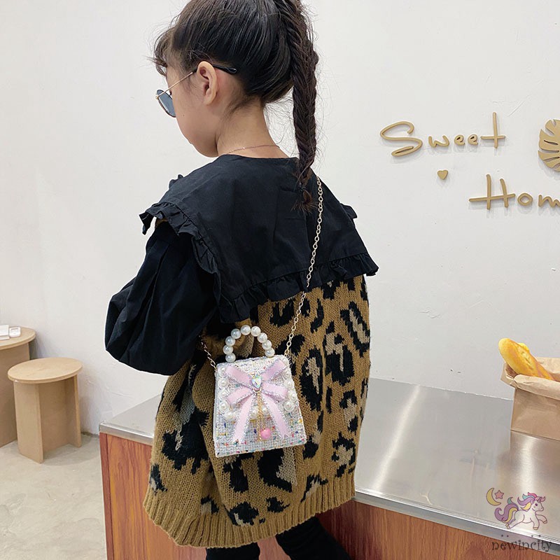 Túi Đeo Chéo Đính Nơ Và Ngọc Trai Dễ Thương Cho Bé Gái