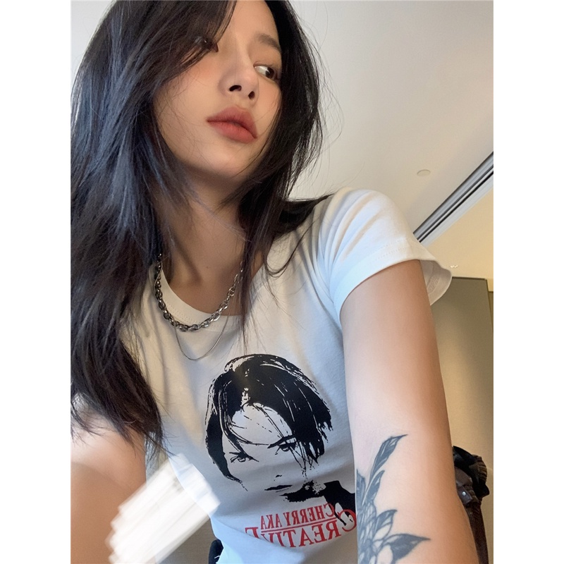 Áo Thun Dáng Ôm Ngắn Tay In Hình Cá Tính 50427