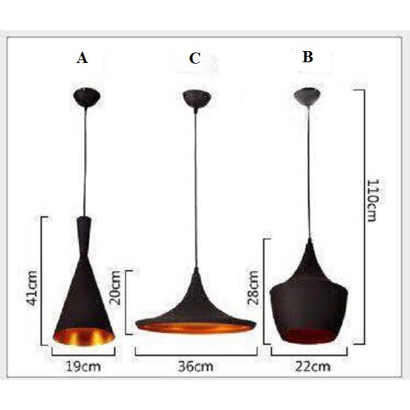 Chao đèn thả trần kiểu dáng Bắc Âu A-B-C (Đen)