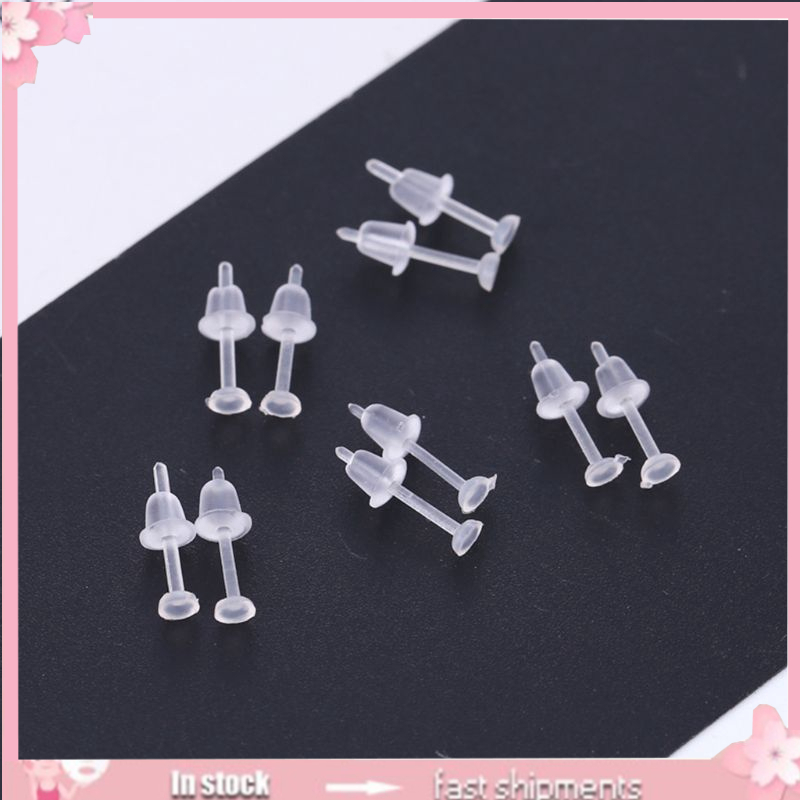 Set 100 Ghim Tai Nhựa Trong Suốt Chống Dị Ứng Chất Lượng