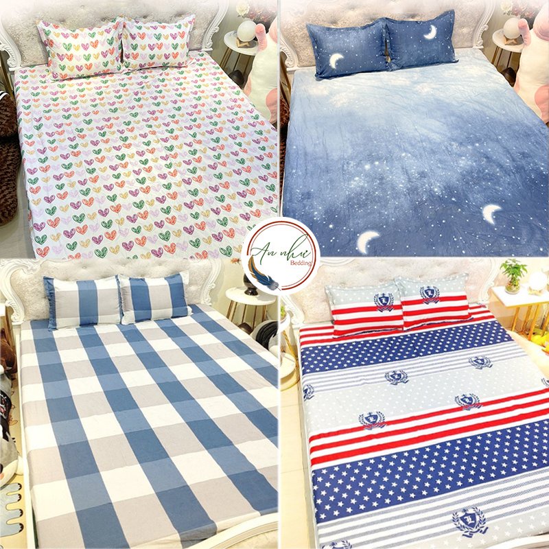 Bộ ga gối 💖m6/m8💖 drap giường poly, ga trải giường + 2 vỏ gối nằm đơn giản An Như Bedding