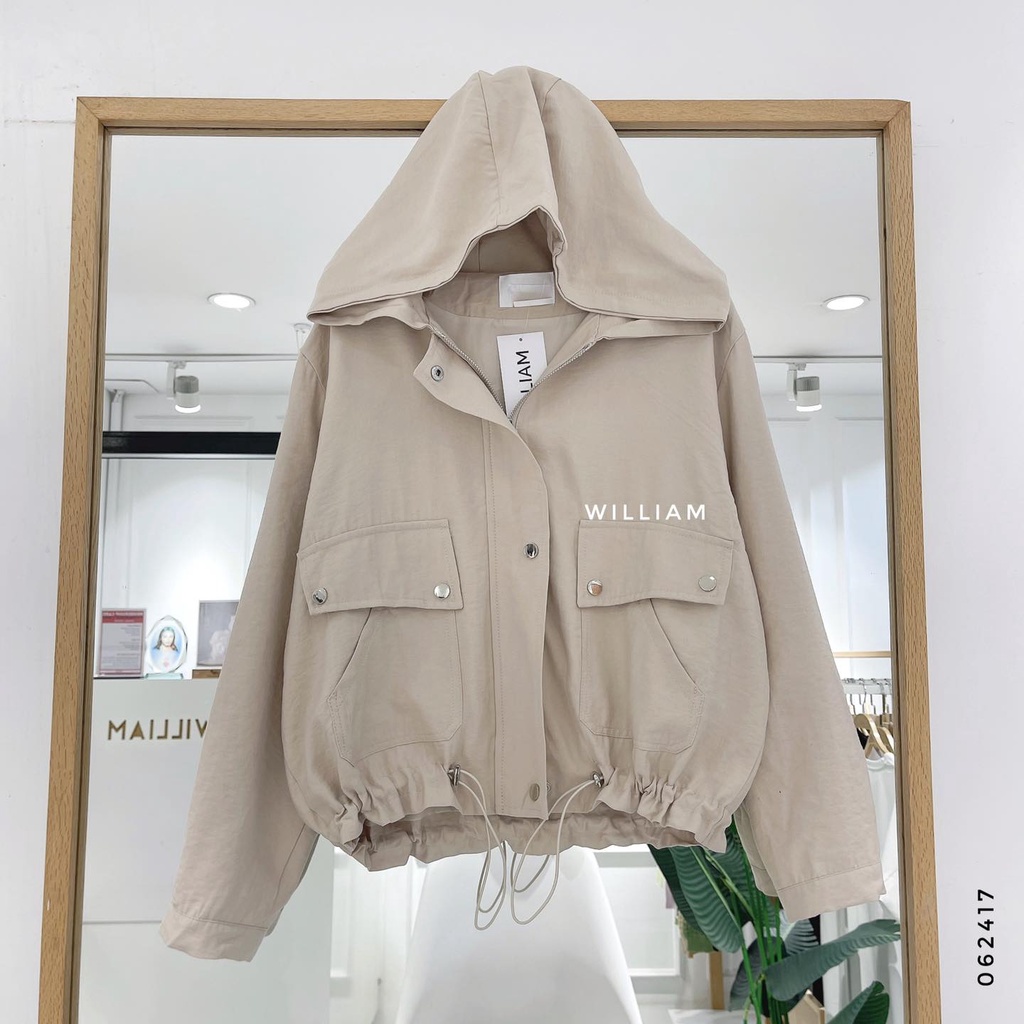 Áo khoác nón rút eo nút bấm 8809