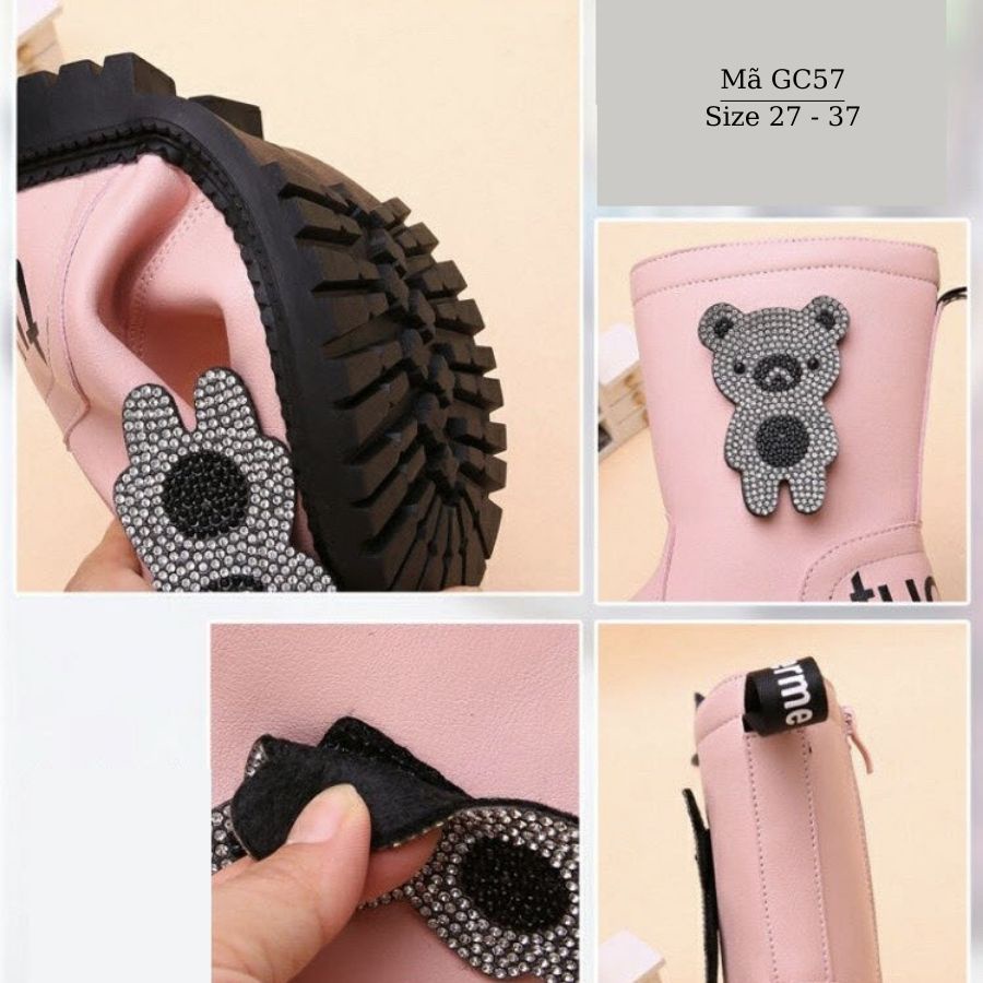 Bốt cho bé gái 3 - 12 tuổi màu hồng khóa kéo điệu đà và duyên dáng phong cách Hàn Quốc GC57