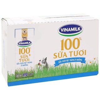 Thùng 48 hộp sữa tươi ít đường vinamilk 100% sữa tươi 180ml