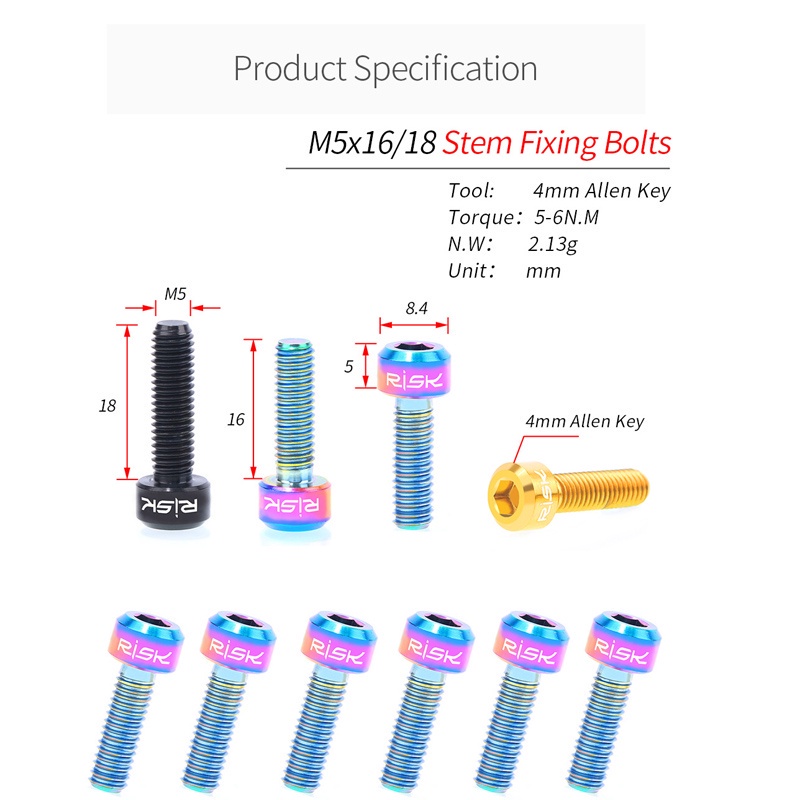 Ốc Vít Hợp Kim Titan Cố Định Tay Lái Xe Đạp Leo Núi M5x16 M5x18mm