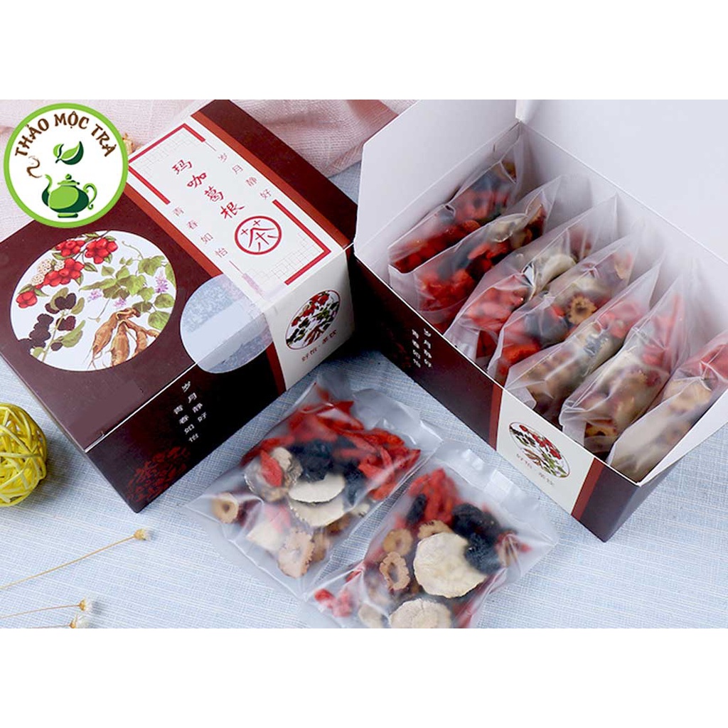Trà Thảo Mộc giúp thư giãn, phục hồi sinh lực nam giới Sắn Dây Maca : Maca, Dâu Tằm, Táo Tàu, Sắn Dây, Hoàng Tinh, Kỷ Tử