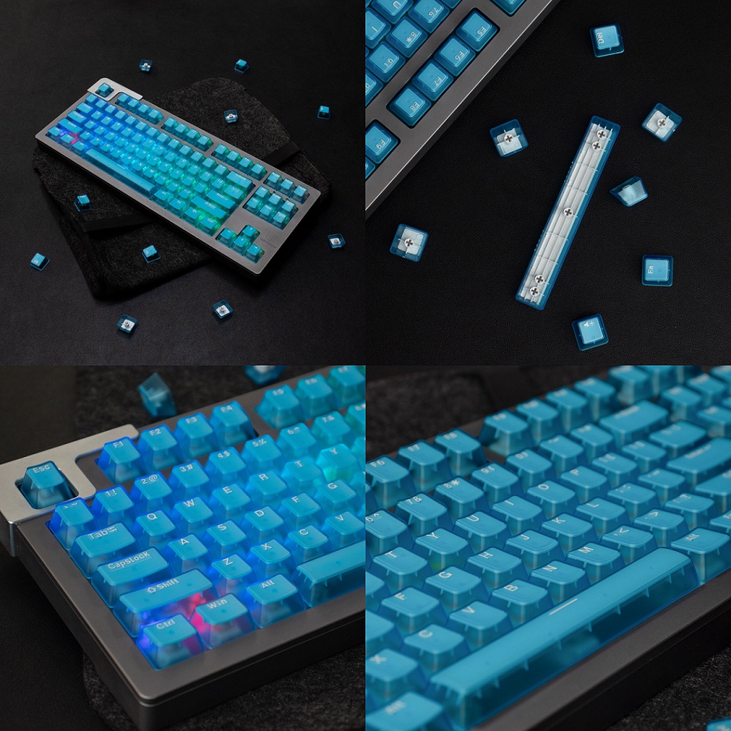 Keycap PBT clear trong suốt xuyên led 4 cạnh, nút bàn phím cơ nhiều màu phù hợp các loại bàn phím phổ thông