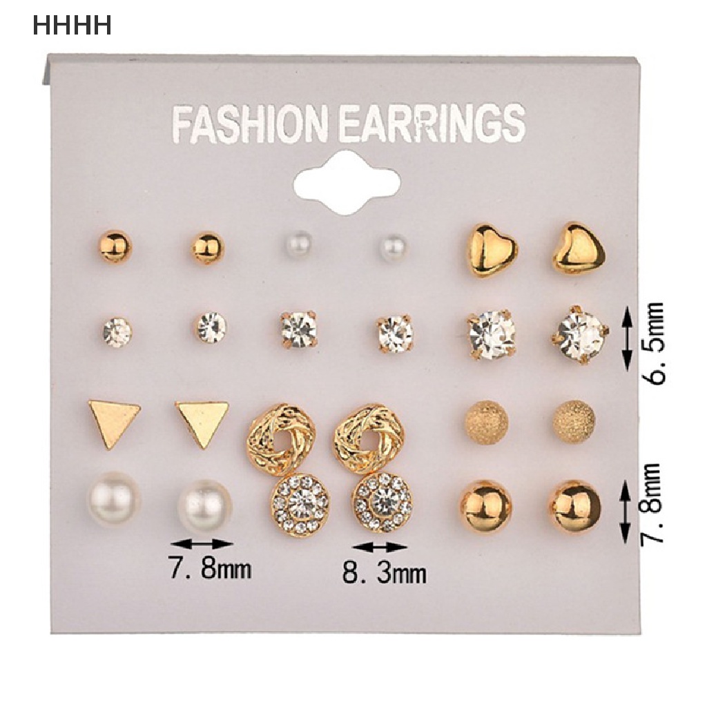 Set 12 Khuyên Tai Đính Đá Pha Lê Thời Trang
