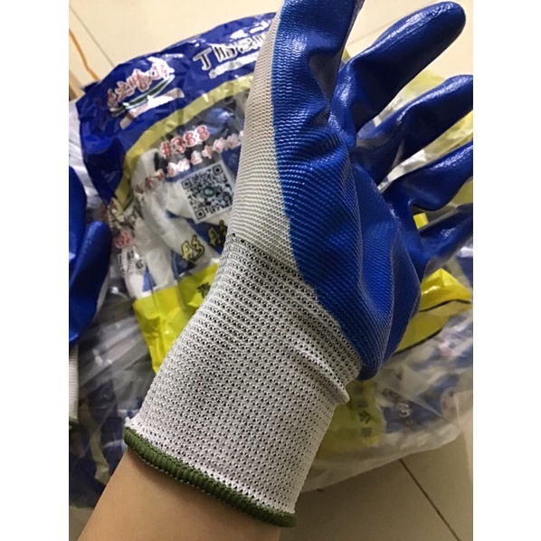 10 đôi gang tay cao su 388 - gang tay bảo hộ phủ sơn xanh