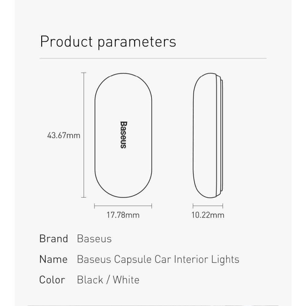 Bộ 2 đèn led Baseus mini cảm ứng từ tính có thể sạc lại tự động di động cho xe hơi