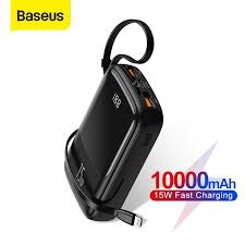 Ship hoả tốc - sạc dự phòng kèm cáp sạc iphone BASEUS 15W 10000mah 2 cổng USB có đèn LED