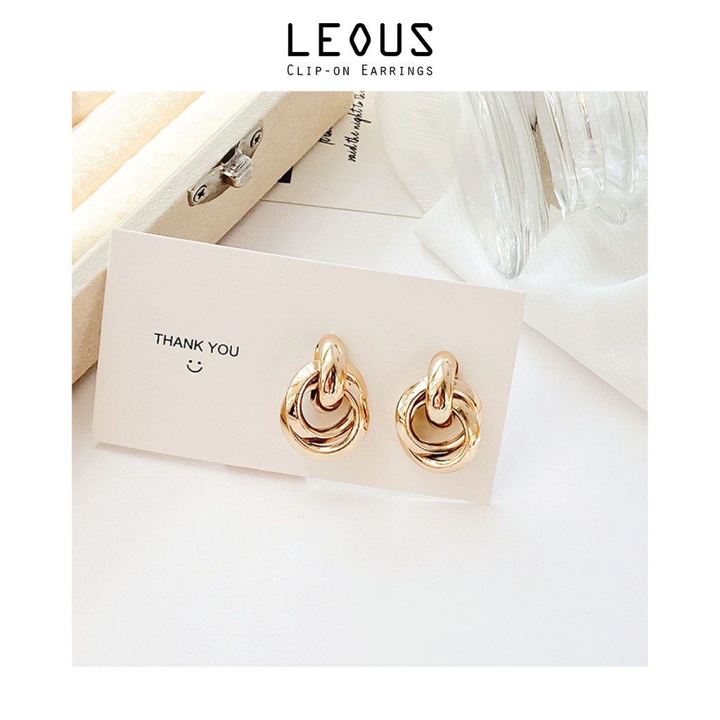 Khuyên tai kẹp không bấm lỗ chốt cố định K215 bằng hợp kim mạ vàng hình khối bigsize dáng midi Leous Accessories