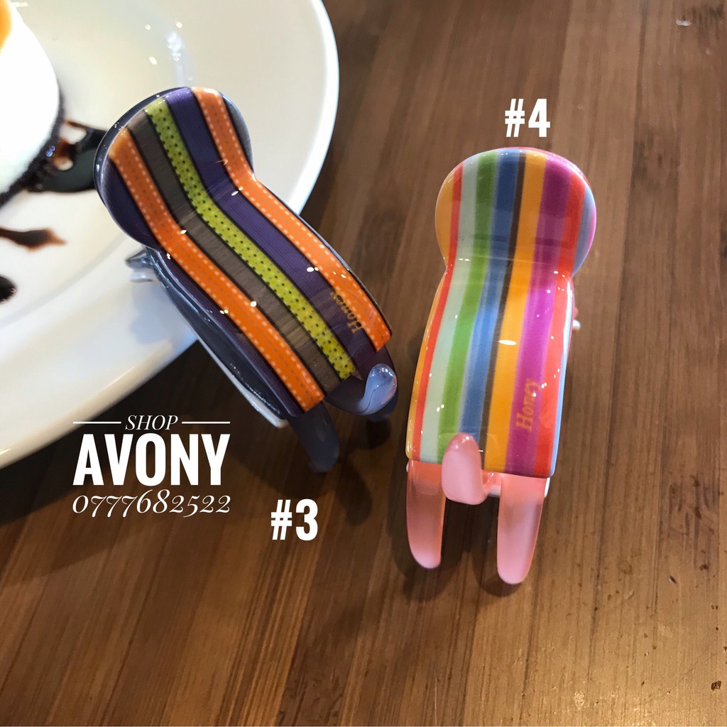 Kẹp tóc 3 răng đầu tròn Honey in sọc dọc pb 2