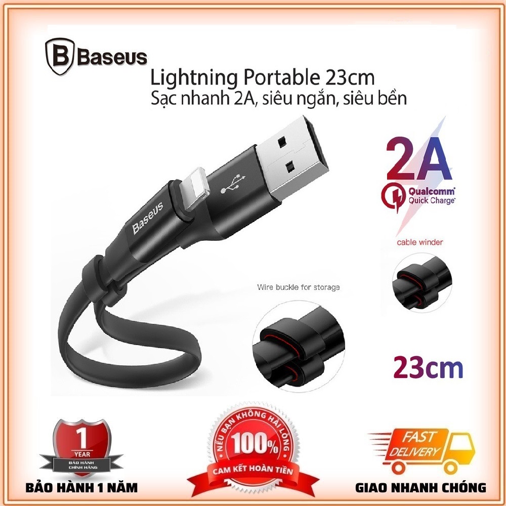 Cáp Sạc ip💎Truyền Dữ Liệu💎Dây Sạc Baseus Cao Cấp Portable 23cm