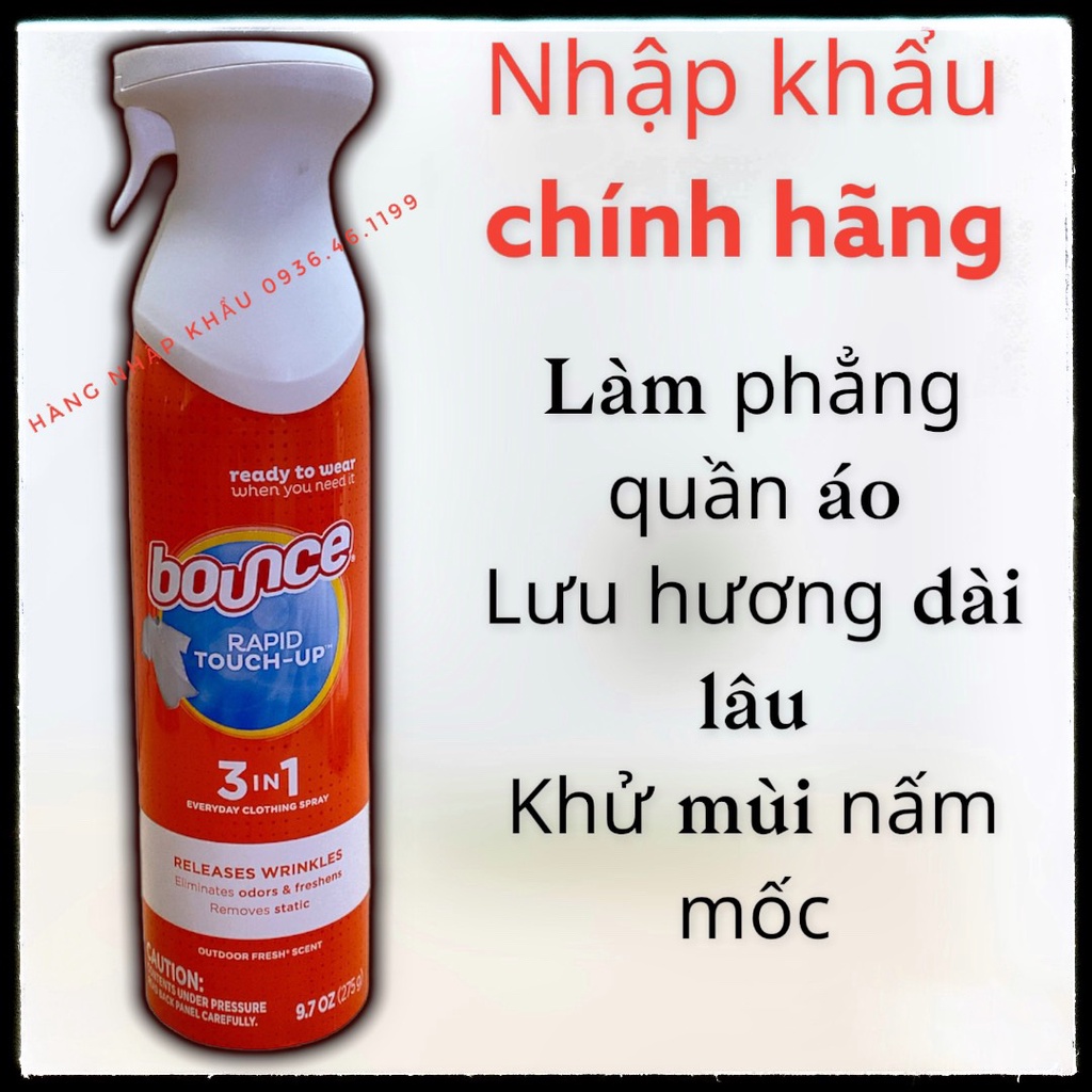 (Chính Hãng)Chai xịt phẳng và Thơm Quần Áo Bounce 3in1--Mỹ