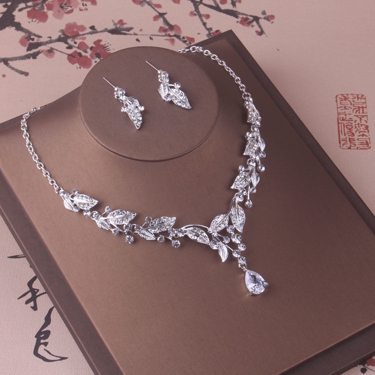 Bộ Dây Chuyền + Bông Tai + Dây Chuyền Đính Đá Thời Trang Xinh Xắn Cho Cô Dâu/ Tiệc Cưới/ Tiệc Cưới