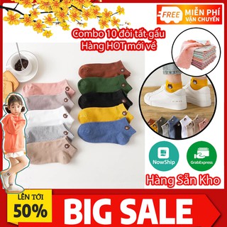 Combo 10 đôi Vớ Nữ, vớ gấu cổ ngắn hình gấu brown dễ thương,tất gấu brown - thấm hút mồ hôi