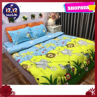 Bộ chăn phao ga gối poly giường 1m6 mẫu vườn thú