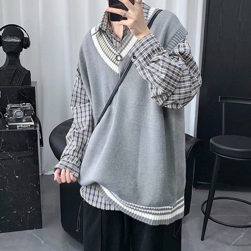 Academic style lovers' literary knitwear sleeveless vest men's sweater vest men's autumn and winter trend Áo Len Không Tay Cổ Chữ V Thời Trang Thu Đông Cho Nam Công nghệ văn học, áo bó tay, áo len, áo khoác, áo chống áo nam mùa thu và mùa đông.