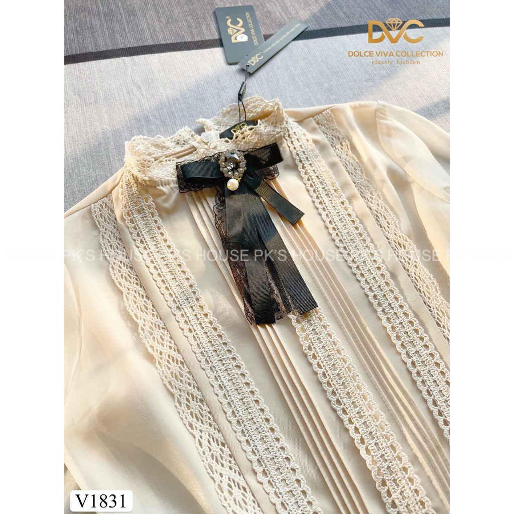 Váy Thiết Kế Dáng Xoè Phối Nơ Dập Ly V1831, Đầm Thiết Kế Ren Tiểu Thư Cao Cấp - PK Official | BigBuy360 - bigbuy360.vn