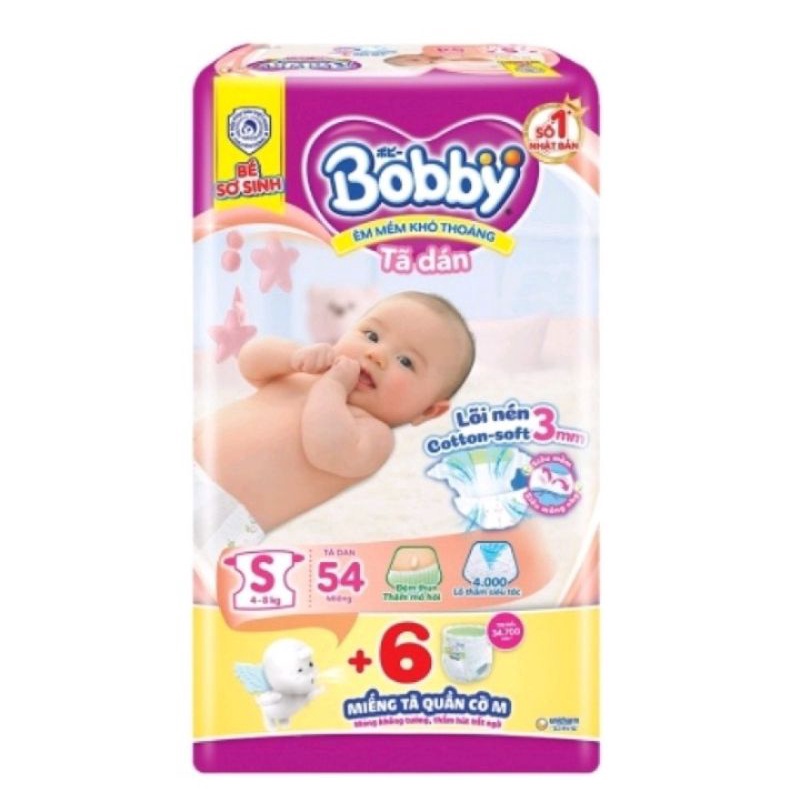 [Tặng thêm 6 miếng ] Tã dán Bobby size S 56 miếng chính hãng