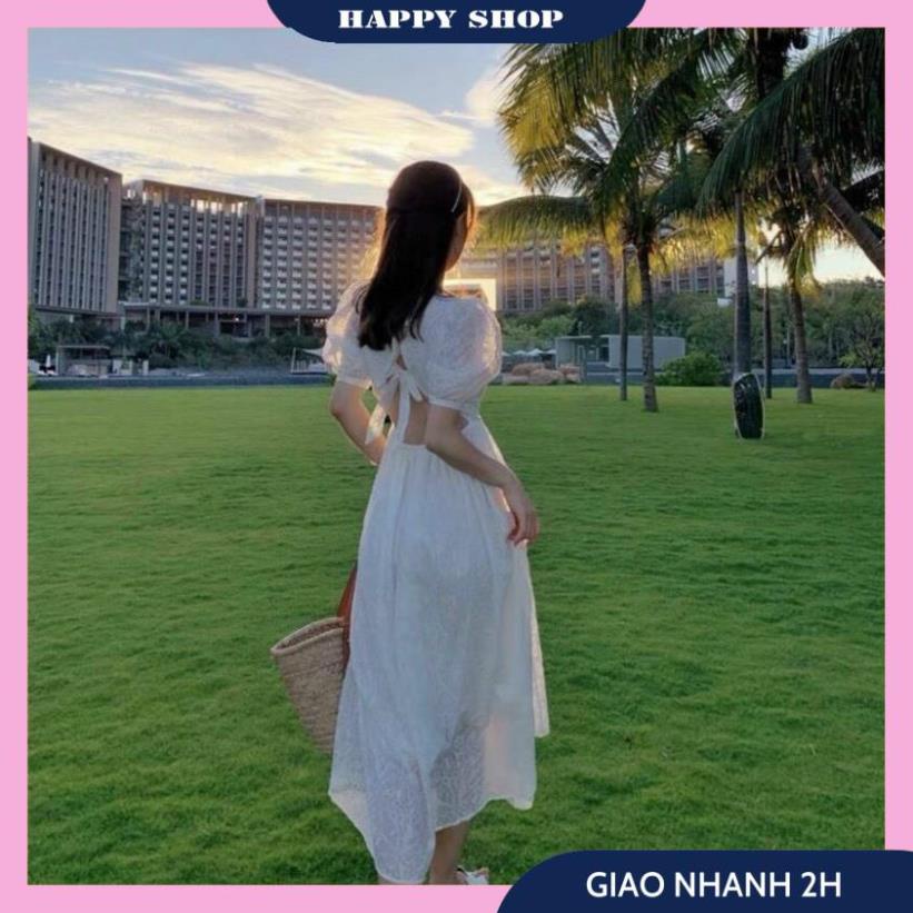 Váy Xòe Trắng Dài, Đầm Midi Nữ Dáng Xòe Hoa Nổi Tay Bồng Ngắn Cut Out Nơ Lưng Chất Vải Mịn Mát Xinh Xắn Nổi Bật Cho Bạn | BigBuy360 - bigbuy360.vn