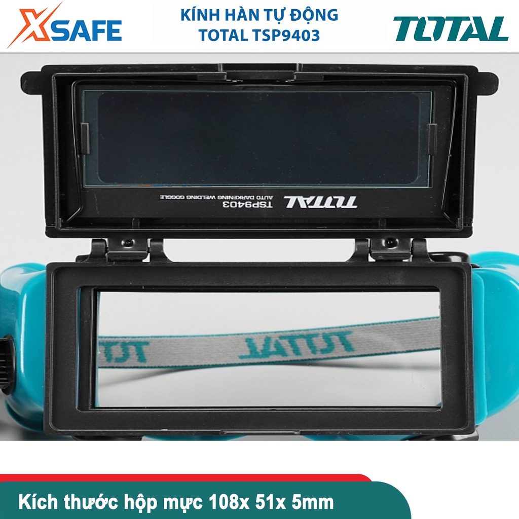 Kính hàn tự động TOTAL TSP9403 bật/tắt tự động, khu vực xem 90x35mm, 2 cảm biến, hộp mực 108x51x5mm - chính hãng