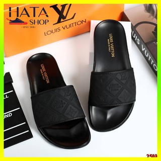 Dép nam cao cấp LV in vân họa tiết quai da chống nước mang êm chân HOT 2022