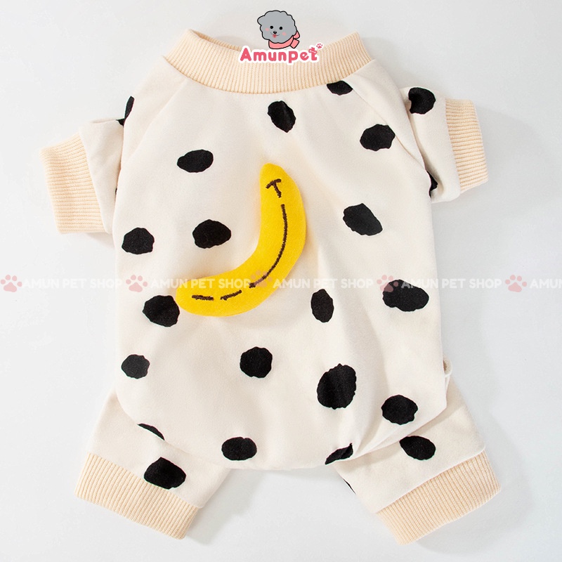Jumpsuit Cho Chó Mèo Cao Cấp Hàn Quốc Hoạ Tiết Gấu Bò Sữa Và Chuối Bộ Đồ Quần Áo Liền Thân Cho Thú Cưng Mặc Ngủ Amun Pet