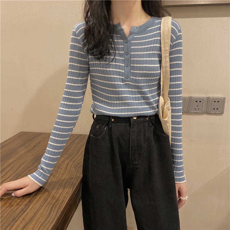 Áo Len Nữ Dài Tay Sọc Ngang Mới