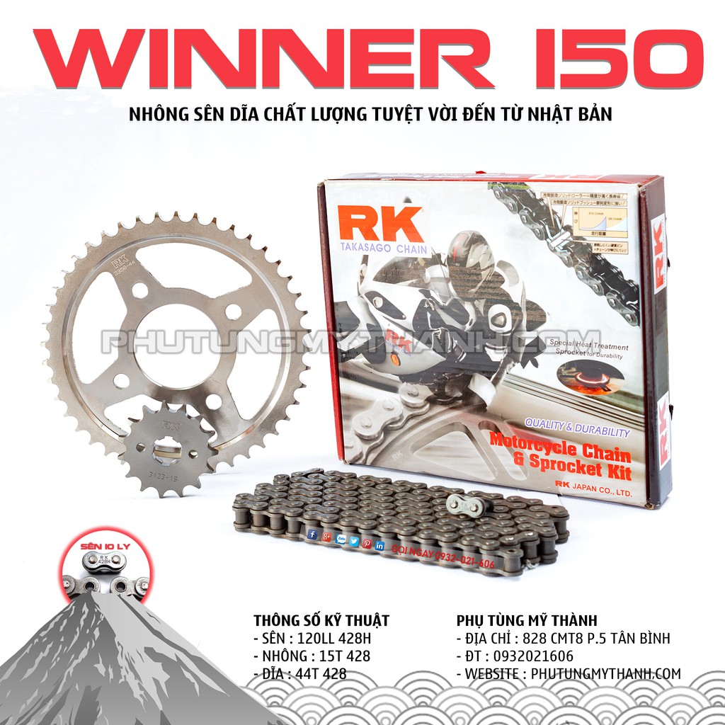 Nhông sên dĩa RK xe Winner 150 thương hiệu Nhật Bản