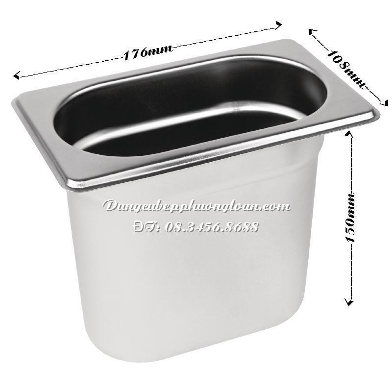 Khay đựng thực phẩm, đựng thạch Topping Inox 1/9 không nắp