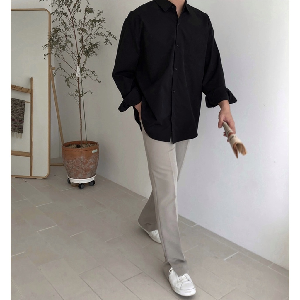 ÁO SƠ MI đen basic KKL CHUOTTRANG tay dài