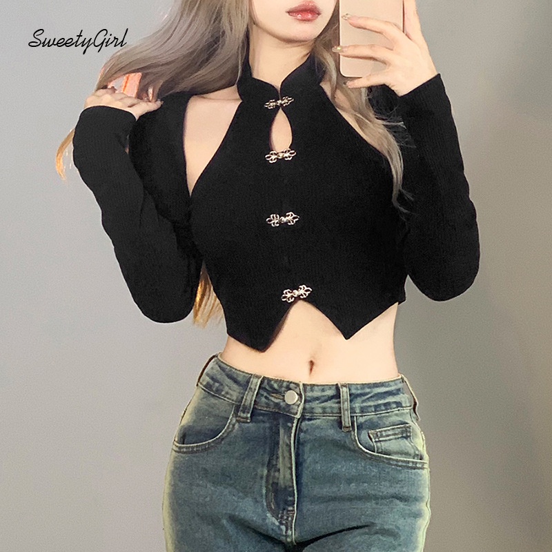 Áo Thun Dài Tay Ôm Dáng Màu Đen Trơn Thời Trang 2022 Gợi Cảm Dễ Phối Đồ Cho Nữ