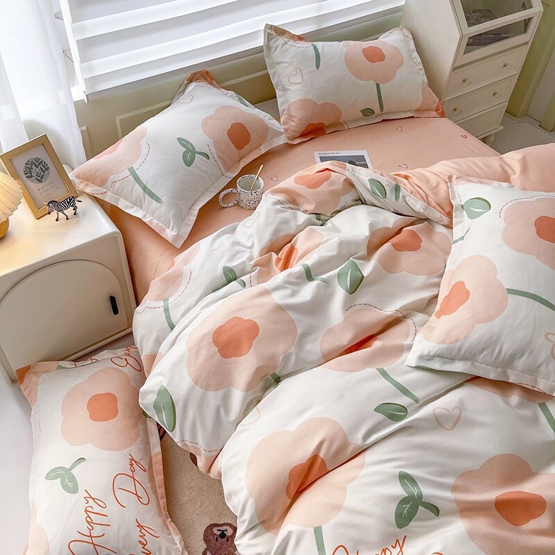 Set Chăn Ga Hoa Sắc Màu Hàn Quốc Cotton Poly Thoáng Mát Bền Đẹp